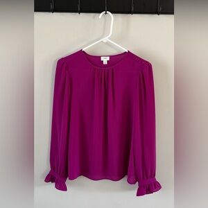 J.Crew Fuchsia Pink Long Sleeve Blouse Ruffle Cuff Shoulder Buttons Size S